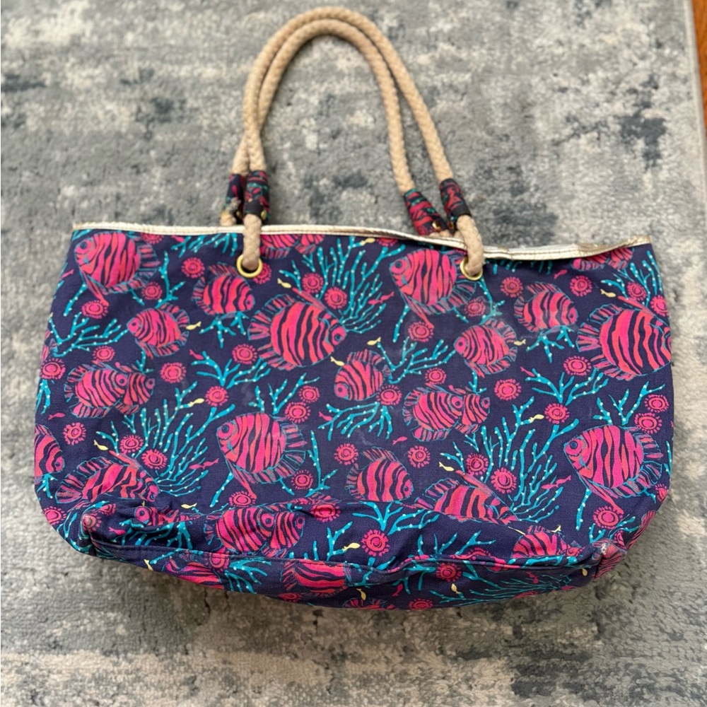 Rare Lilly Pulitzer Shoreline Tote, Bright Navy Jammin’ Print - Picture 2 of 12